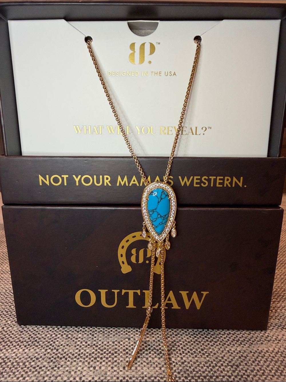 Bomb Party Outlaw Gold-Tone Necklace with Turquoise Stone Pendant